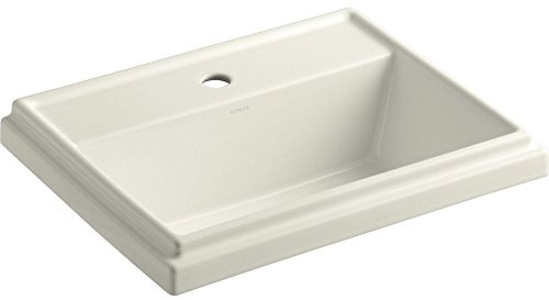 KOHLER K-2991-1-96 Tresham Rectangle Self-Rimming Bathroom Sink with Single-Hole Faucet Drilling, Biscuit