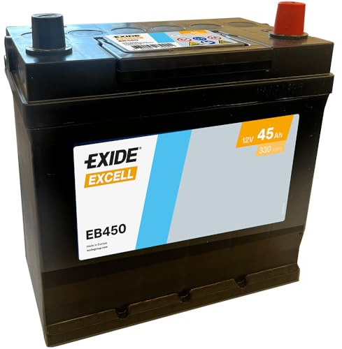 EXIDE EB450 Excell Starterbatterie 45Ah 12V 330A Kompatibel mit KIA CEE'D Schrägheck ED, MAZDA MX-5 I NA, HONDA JAZZ IV GK | Schrägheck ED, MAZDA MX-5 I NA, HONDA JAZZ IV GK