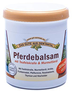Das Gute aus dem Inntal Baume pour chevaux avec griffe du diable et huile de marmotte 500 ml