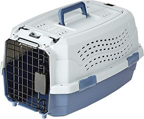Amazon Basics Hard-Sided Cat Carrier, Two-Door Top-Load Pet Dog/Cat Travel Box Carrier, Blue, 48.3 L x 32 B x 25.4 H cm