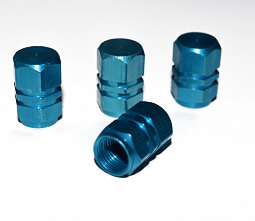 Handycop® 4 x Alu Ventilkappen Blau - eloxiert metallic eckig sechskant