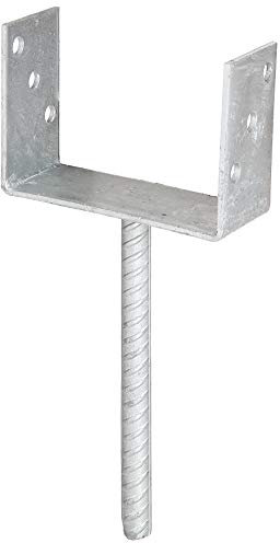 Alberts 214302 Ancre de poteau en U | avec ancrage béton en acier strié | galvanisée à chaud | largeur 141 mm | longueur de l'ancrage béton 200 mm