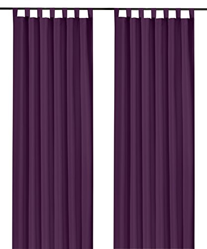 heimtexland ® Dekoschal mit Schlaufen und Kräuselband Uni lila HxB 175x140 Blickdicht Aber Lichtdurchlässig - Vorhang natürlich matt einfarbig - Schlaufenschal Bandschal ÖKOTEX Gardine Typ117