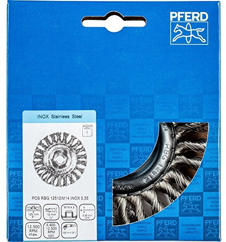 Pferd Cepillo de Alambre Redondo 125 millimeters, Ancho 12 millimeters, Alambre Trenzado Inox 0,35, Rosca M14 x 2