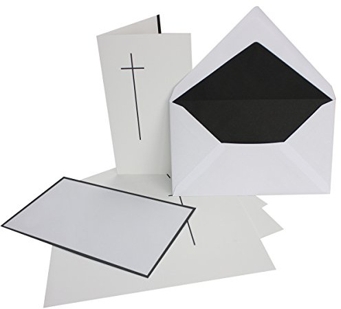 FarbenFroh by GUSTAV NEUSER 50x Trauerkarten-Set mit Kreuz ca. B6 11,4 x 19,5 cm & Trauer-Umschlägen mit handgeränderten schwarzem Rand & schwarzem Futter, Faltkarten Trauer-Anzeigen
