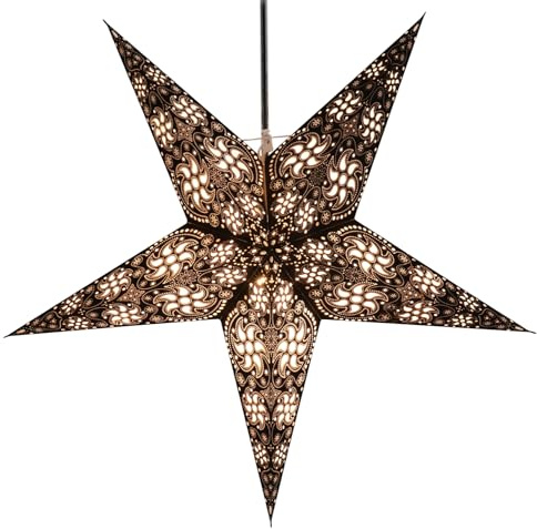 Guru Shop Vikbar adventsbelysning/pappersstjärna/julstjärna, 60 cm – Anubis-svart, stjärna, fönsterdekoration