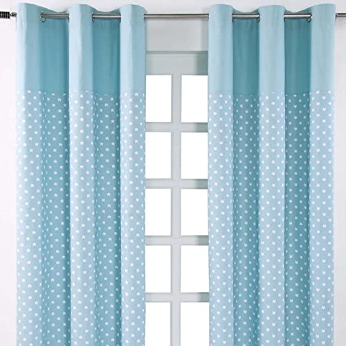 Homescapes Kindervorhang Junge Kinderzimmer Ösenvorhang Dekoschal Stars 2er Set blau 137 x 182 cm (Breite x Länge je Vorhang) 100% Reine Baumwolle
