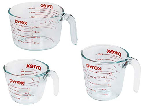Pyrex Essentials (3-Pack) Glass Measuring Cups Set, (1, 2 & 4 Cup) Measuring Cups For Prepping, Baking and Cooking, Preheated Oven, Dishwasher, Freezer, and Microwave Safe