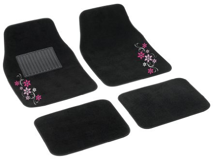 Bottari 29112 Autoteppich My Star mit Pinken Blumen, 4 Teile, Schwarz