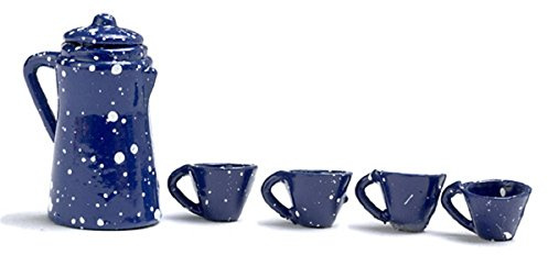 Puppenhaus Blauer Punkt Kaffeekanne und Becher Miniatur Küchenzubehör