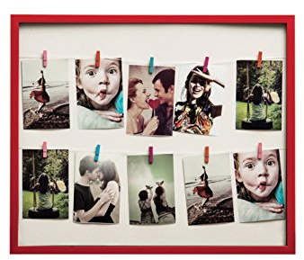 Premier Bilderrahmen Wäscheleine Wäscheklammern, Rot, Glas, PS-Polystyrol, 10-Peg