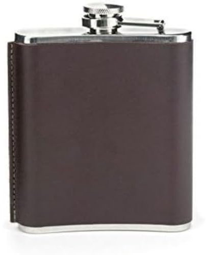 Kikkerland 7 oz Flasque en Cuir, Marron