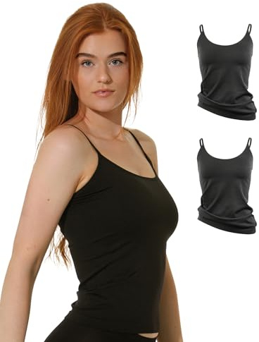2er Pack Damen Mikrofaser Spaghetti Unterhemden, Seamless Trägertop in schwarz, weiss oder haut , Gr. X-Large