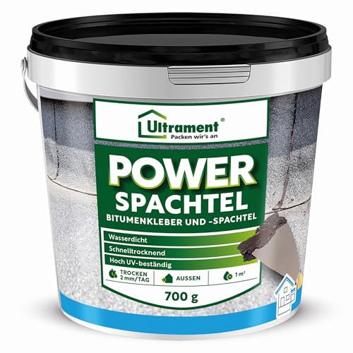 Ultrament Power Spachtel schwarz, Reparaturspachtel wasserdicht, Bitumenkleber und -Spachtel, Schnelltrocknend und UV-beständig 700 g