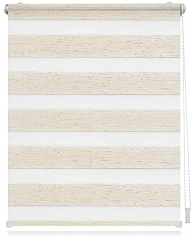 Lichtblick Doppelrollo Klemmfix ohne Bohren, Streifen, Blickdicht, Klemmträger-Montage, Sichtschutz, Wandmongtage, Deckenmontage, für Fenster und Türen 80 cm x 200 cm (B x L), Natur