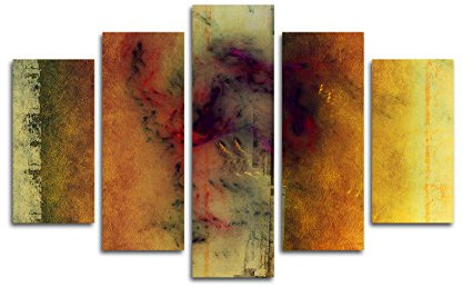 Farbharmonie Herbstbild Wärme - Abstraktes Keilrahmenbild Abstrakt184 dekoratives Art Deko Leinwandbild 5 TEILIG (Gesamt Breite 150 x Höhe 100cm) schlicht stilvoll zeitlose Wohraumdeko TOP Kunstdruck Eyecatcher Design