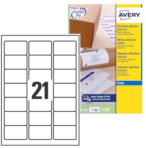 Avery España J8160-25 Etiquetas adhesivas para direcciones impresora inkjet(525 etiquetas para sobre,63.5x38.1 mm) Caja de 25 hj