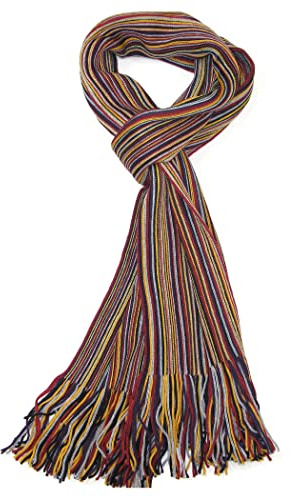LOVARZI Mens Winter Wool Scarf - Red, Yellow, Grey and Black Beautiful and Super Soft Fine Merino Striped Long Scarves - Gifts for men who have everything