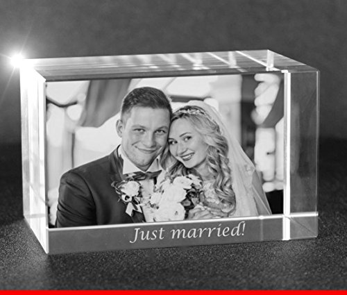 VIP-LASER 2D Gravur Glas Kristall Quader im Querformat XL mit dem Foto Deiner Hochzeit/Hochzeitsfoto. Dein Wunschfoto für die Ewigkeit Mitten in Glas! Groesse XL = 80x50x50mm