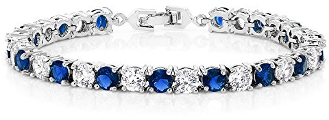 Gem Stone King Sparkling Blue and White Round Cubic Zirconia Tennis Bracelet For Women (7.50 Cttw, 7 Inch)