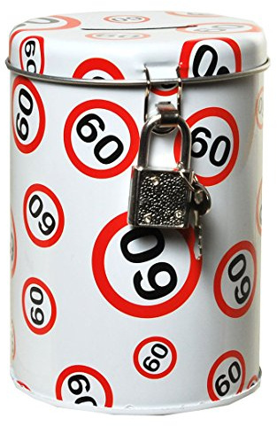 Spardose Metall Dose rund zum 60 Geburstag mit Schloss Metall, 11 x 8,5 cm