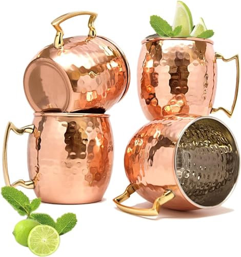 Zap Impex 4er Set Moscow Mule Kupferbecher-Set, 16 oz handgefertigte Cocktailbecher für Kaltgetränke, Wein, Bar, Party,