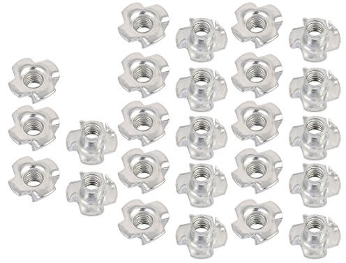 sourcing map 25pcs Écrou à Griffe M6 x 8mm Quatre Dents T Clous Captif Aveugle Insertions pour Bois Meubles
