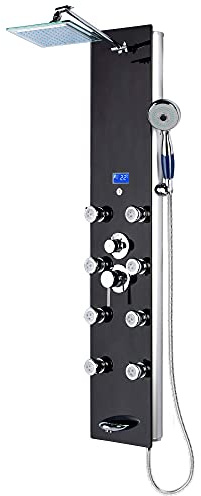 Blue Ocean 52 Aluminum SPA392B Shower Panel Tower System with Rainfall Shower Head and 8 Adjustable Massage Jets (Matte Black)