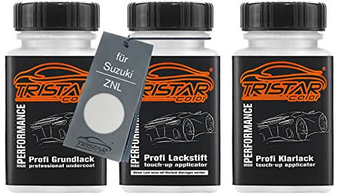 TRISTARcolor Autolack Lackstifte für Suzuki ZNL White Perl + Klarlack | Set aus Grundlack + Basislack + Klarlack, Lackfläschchen mit Pinsel, je 50ml