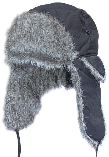 Fliegermütze Russian Style Schwarz Wolfgrau (XL)