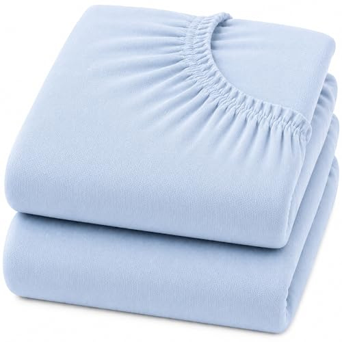 Dudu N Girlie Next to Me Crib Sheets 85x51cm – Blue, 2 Pack, 100% Jersey Cotton Fitted Bedding for Bedside & Co-Sleeping Cribs