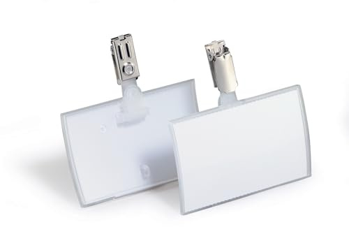 Durable Namensschild Click Fold, mit Clip, 54 x 90 mm, 70% recycl. PP, Packung à 25 Stück, 821619 | Konvexes Design, einteilig aus Polypropylen, Klick-Mechanismus, für Konferenzen, Messen & Seminare
