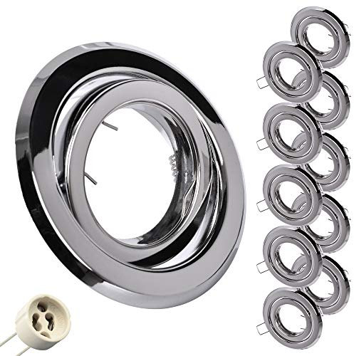 Einbaustrahler inkl GU10 Fassung 10er SET Chrom Rund Schwenkbar Einbauspot Deckeneinbauleuchte Deckeneinbaustrahler Einbaurahmen Einbauleuchte Einbauring Deckeneinbaurahmen 808A