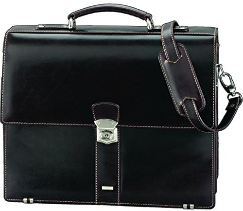 Alassio 47022 - Aktentasche Monaco, aus pflanzlich gegerbtem Leder, ca. 38,5 x 31,5 x 15 cm, Dunkelbraun-antik