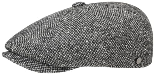 LIERYS Tweed Winter Schirmmütze Damen/Herren - Flatcap Made in Italy - Mütze mit Schurwolle - melierte Wintermütze mit Innenfutter - Flat Cap Herbst/Winter - Schiebermütze schwarz L (58-59 cm)