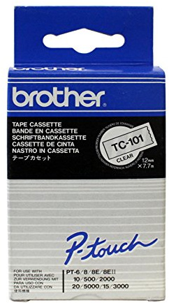 Brother TC101 PTOUCH Laminiertes Band, 12 mm/7,7 m, Hell/Schwarz