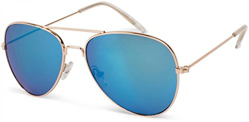 styleBREAKER Kinder Sonnenbrille Pilotenform mit verspiegelten oder getönten Gläsern | Edelstahl Rahmen UV400 Schutz | für Jungen und Mädchen 4 bis 10 Jahre, Gestell Gold/Glas Blau verspiegelt