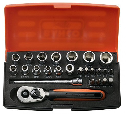 Bahco SBSL25 Socket Wrench Insert, Multi-Colour, 1/4-Inch, Set of 25 Piece