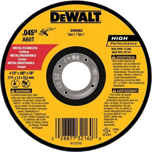 DEWALT 4-1/2 Inch Cut-Off Wheel, Angle Grinder Cutting Disc, General Purpose, 5-Pack (DW8062B5)