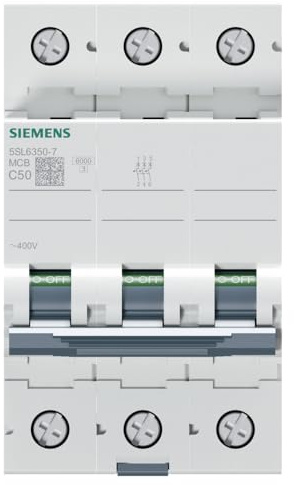 Siemens 5SL6 Miniaturüberlastschalter Typ C, Pol 3-polig 50A 400V ac, Abschaltvermögen 6 kA SENTRON 72 V dc