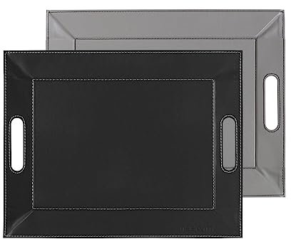 Freeform DUO Tablett 55 x 41 cm | Grau/Schwarz | 2 in 1 Serviertablett und Tischset | bis 90°C hitzebeständiges Wendetablett | Kunstleder Tablett rechteckig | mit Griffen zum Tragen