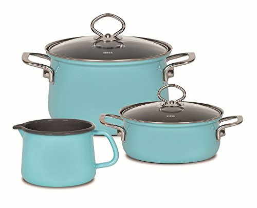 Riess, 0520-037 - Set di pentole Nouvelle, 3 pezzi, pentola per carne da 20 cm, casseruola con coperchio in vetro da 16 cm, pentola da 12 cm, set di pentole, pentole da cucina