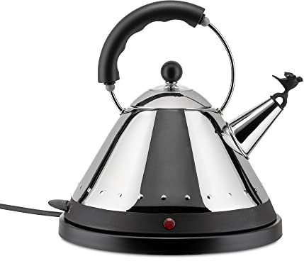 Alessi Elektrischer Wasserkessel Kabelfreier aus Edelstahl mit Griff und Aufsatz aus PA, schwarz