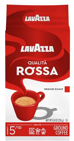 Lavazza Qualità Rossa Ground Coffee, Medium Roast, Arabica and Robusta Blend, 8.8 oz Brick (Pack of 4)