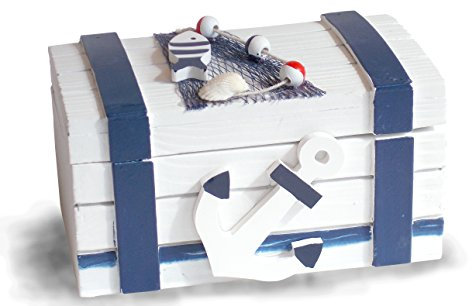 Unbekannt Schatulle aus Holz blau weiß mit maritimer Deko