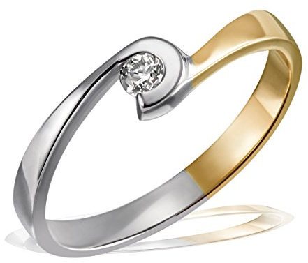 Goldmaid Damen-Ring Bicolor 585 Gelbgold rhodiniert Diamant (0.10 ct) weiß Brillantschliff Gr. 60 (19.1) - Sg R7444SG58560 Verlobungsring Diamantring