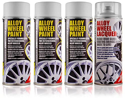 3 x E-Tech White Wheel Paint and 1 x Clear Lacquer Car Alloy Wheel Spray Paint (4 Cans In Total)