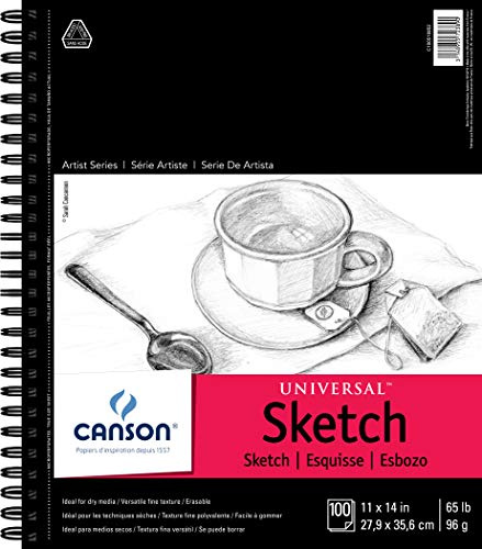 Canson 702-193 Universal Sketch Pad, Side Wire Bound, 11” x 14”, White