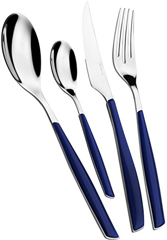 BUGATTI, Glamour, Ensemble de 4 Couverts en Acier Inoxydable 18/10 et Manche de Couleur Bleu Nuit. Ensemble de Couverts pour 1 Personne: 1 cuillère, 1 Fourchette, 1 Couteau et 1 cuillère à café