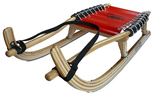 German Luge Freizeitrodel 128 cm Doppel-Farbe natur/Rennschiene/Sitz rot